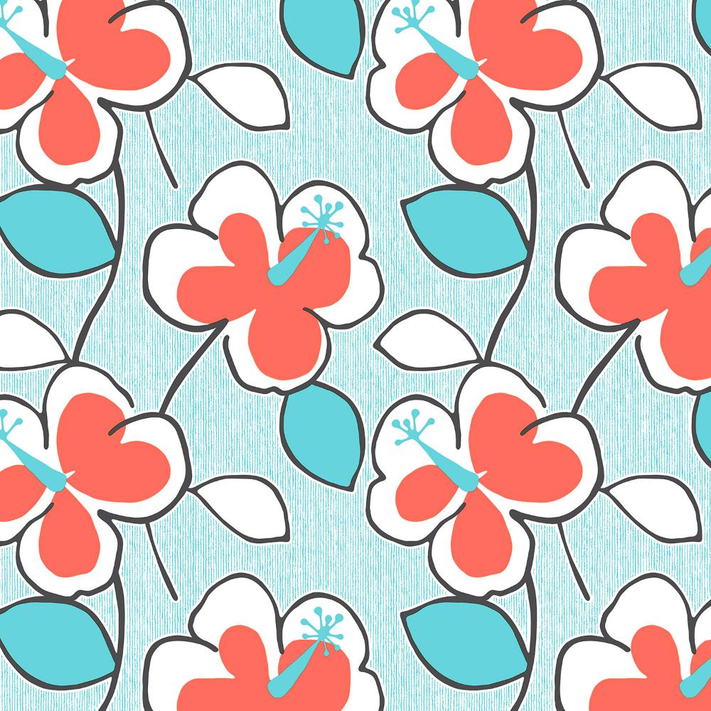 Patton Wallcoverings JJ38014 Rewind Flower Power In Turquoise And Orange Wallpaper 